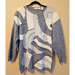Vintage 80s Diana Marco sz 18 Gray embellished silk blend sweater